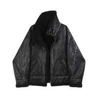 2022 fur jacket belt zippers loose warm lamb wool winter vintage thickened locomotive lapel female chic pu motorcycle coat