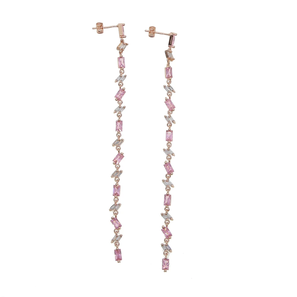 

Newest CZ Zirconia pink white Crystal 110mm Long Drop Earrings for Elegant Women Bridal Wedding Jewelry Accessories Gift