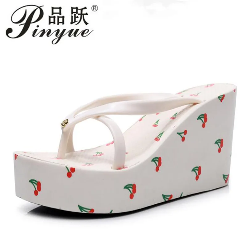 

Fashion large size high-heeled 8cm women bow beach slippers vacation slippers high-quality brand slippers women