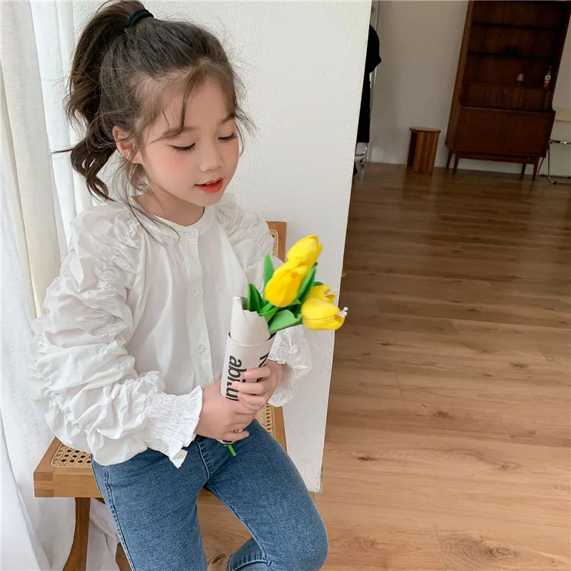 

Детская блузка с рукавами-фонариками и кулиской, на возраст 2-8 лет