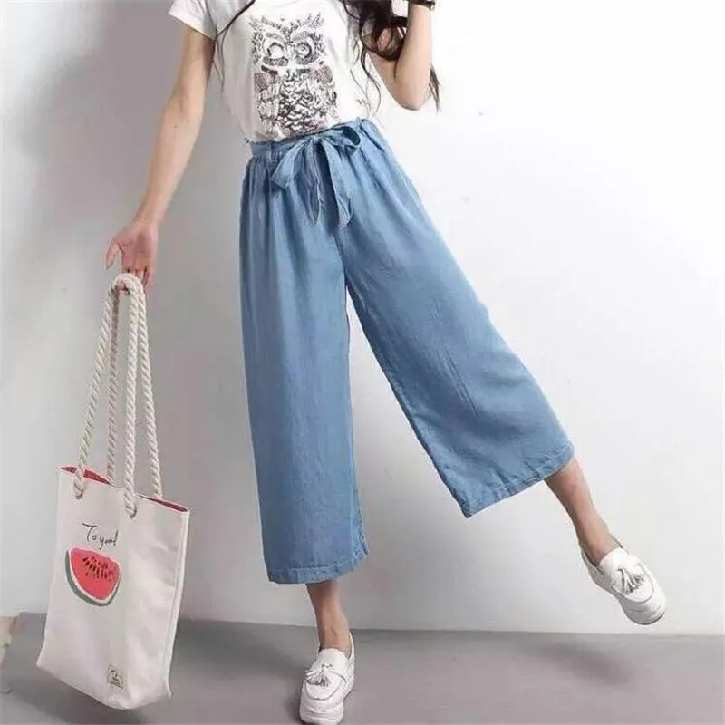 Женские джинсы в Корейском стиле свободные с тонкой талией джинсовые брюки