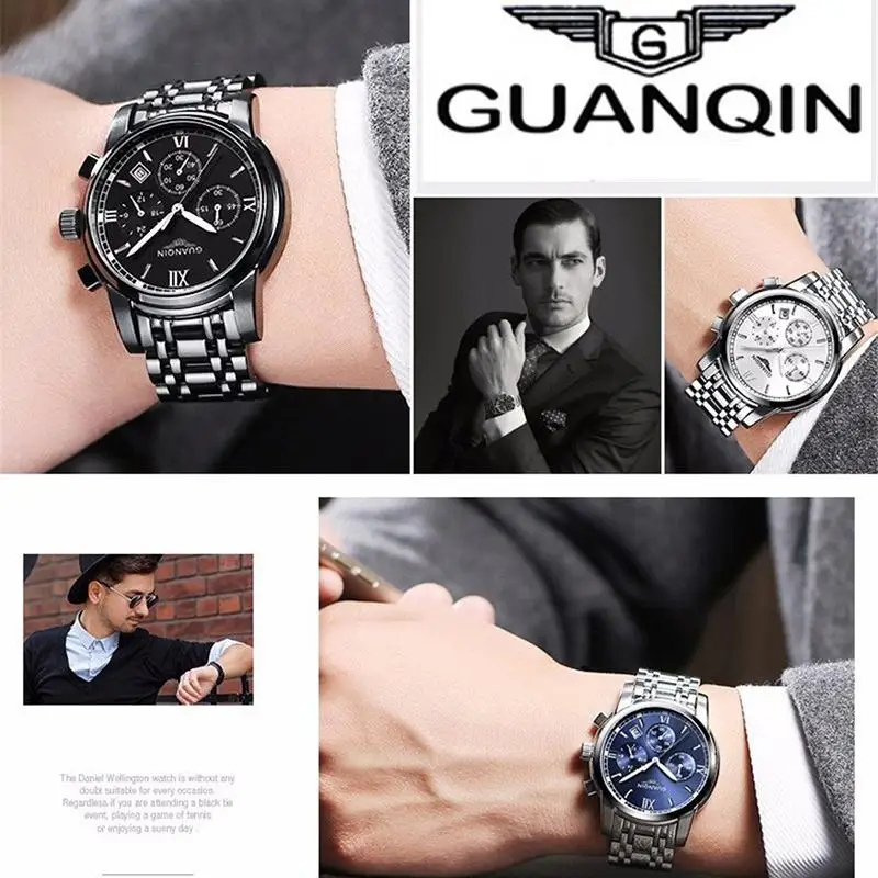 

GUANQIN Relogio Masculino men Watch Business Men Luxury Brand Quartz Watch Men 19018 Watches full Stainless Steel Wristwatch A