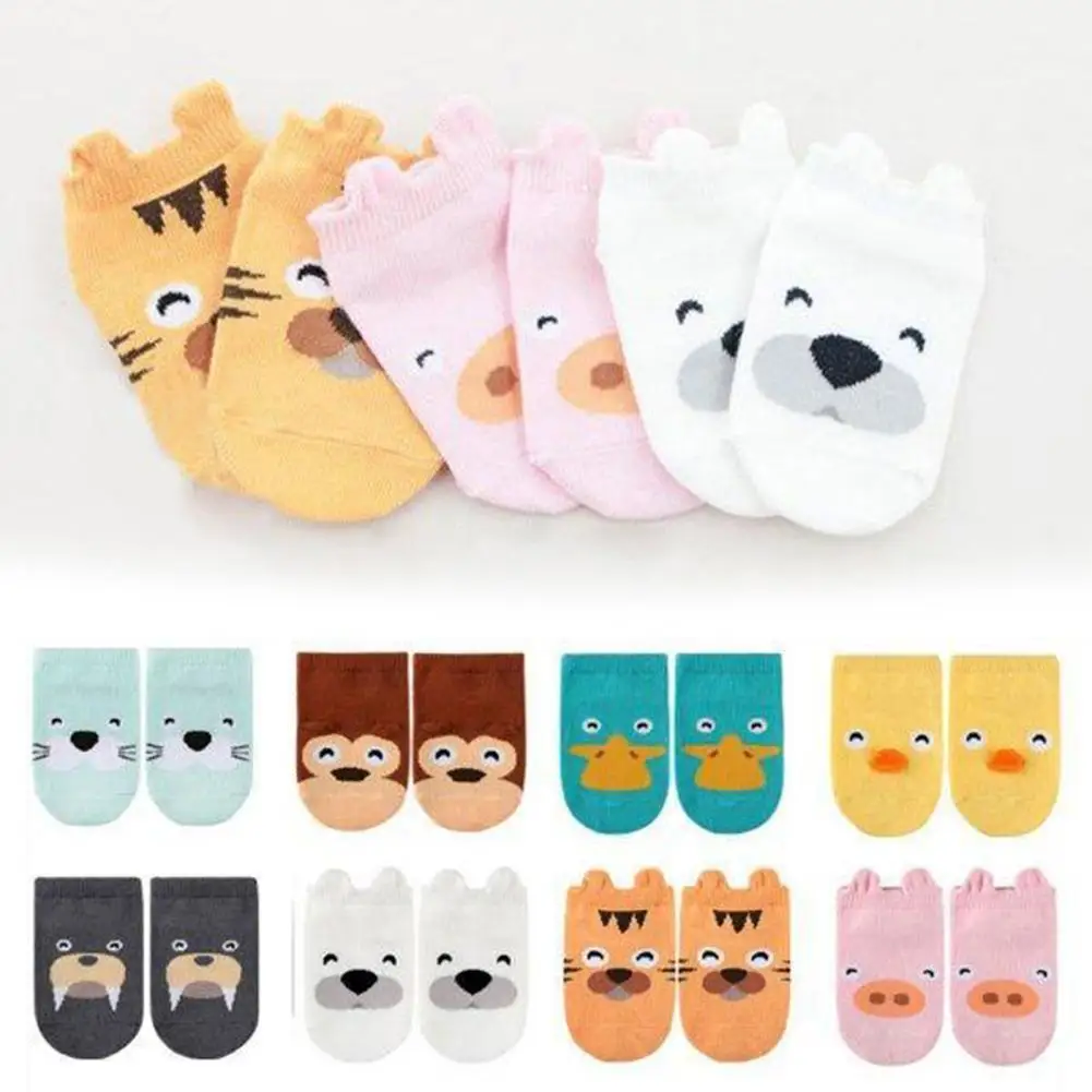 Calcetines de algod&oacute;n antideslizantes para ni&ntilde;os, ni&ntilde;as y beb&eacute;s peque&ntilde;os, tobilleros con dibujos de animales-0