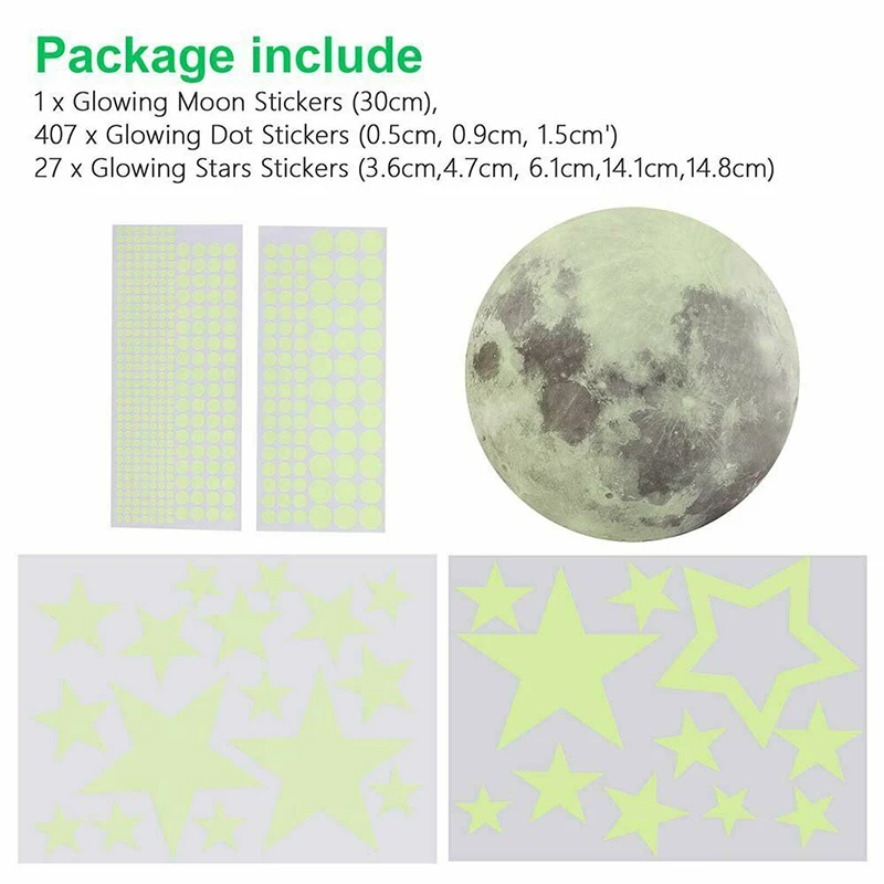 

Luminous Moon Dots Stars Stickers Wall Ceiling Decal Murals for Kids Adults Home Bedroom Living Room Decoration HANW88
