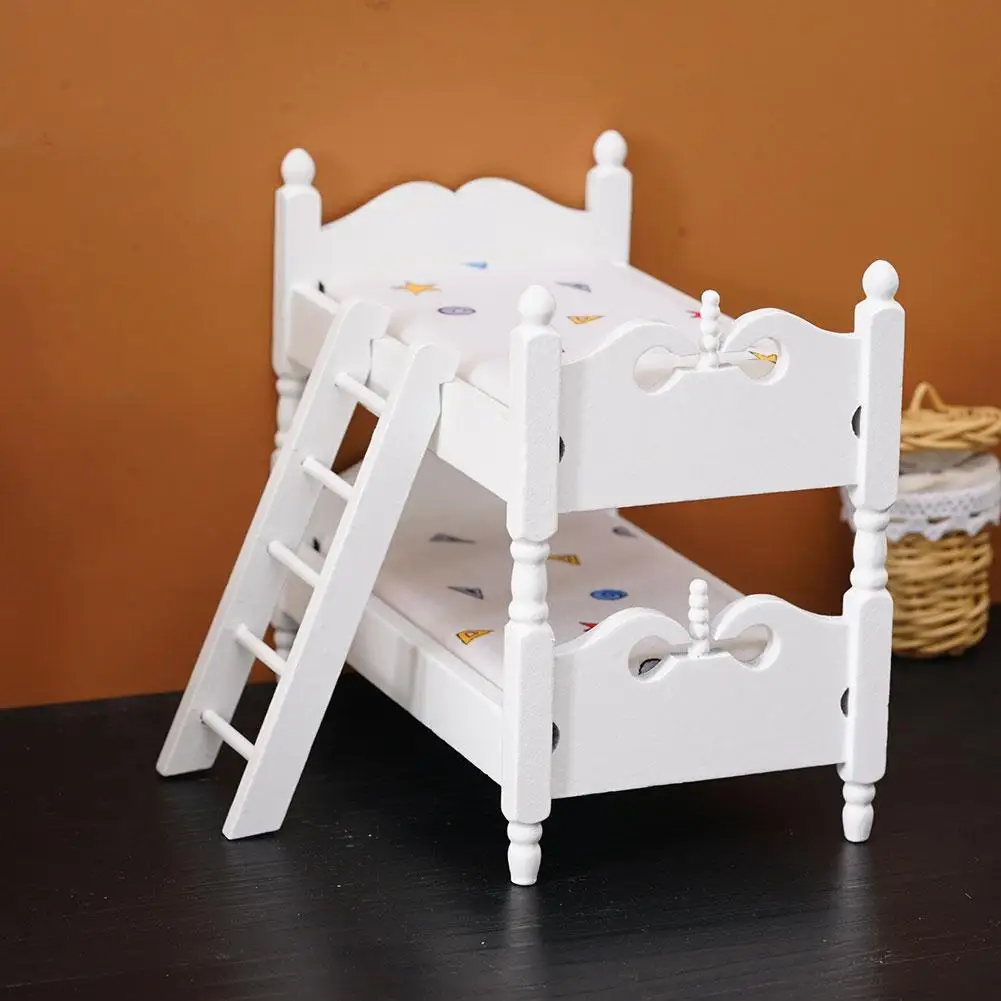 

2021 New 1:12 Dollhouse Dollhouse Mini Furniture Model Children's Room Scene Wooden Bunk Bed Toy Stacking Bed Doll Accessories
