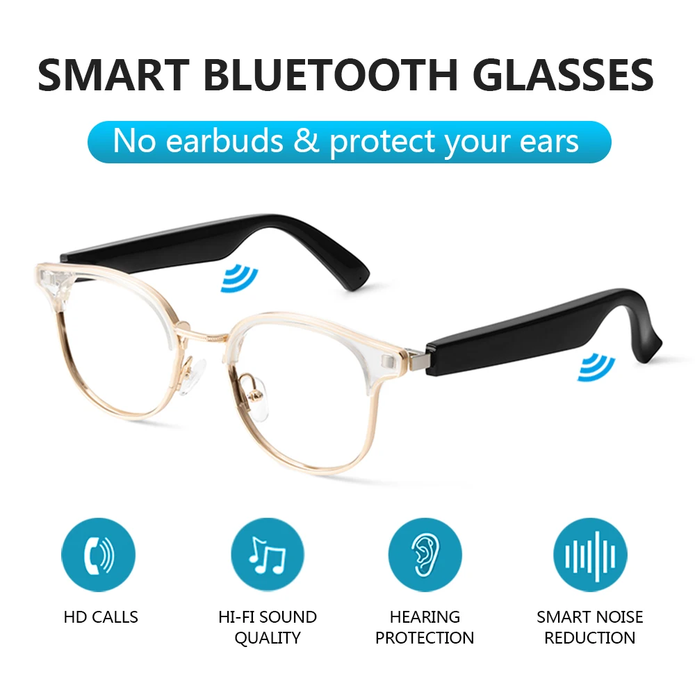 Smart Bluetooth Glasses Men Fashion Smart Anti-blue Light Ladies Glasses Women Premium Music Glasses Waterproof and Dustproof