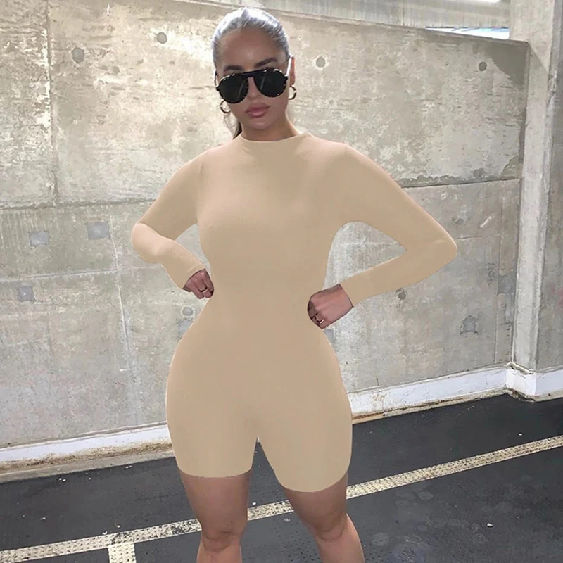 

Sexy Zip Up Playsuit Women Wear on Both Sides Tight Jumpsuit Long Sleeve Party Club Bodycon Romper Shorts