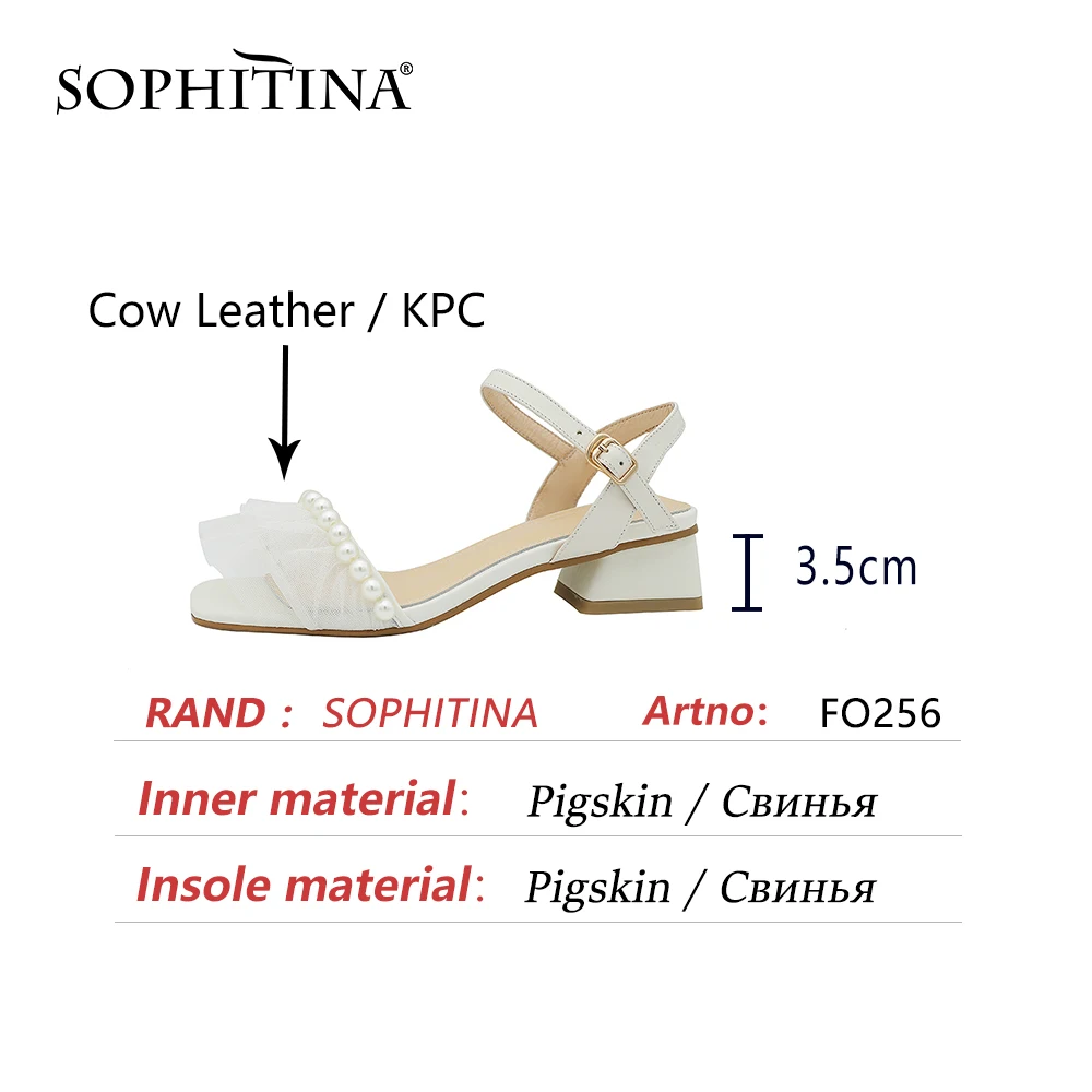 

SOPHITINA Cow Leather Summer Women Shoes Square Heel Pearl Sweet Stylish New Party Square Toe White Comfort Buckle Sandals FO256