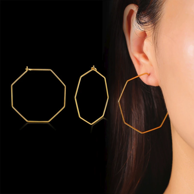 

Vnox Varies Geometric Shape Oversize Hoop Earrings for Women Gold Color Stainless Steel Hexagon Square Round Circle Brincos