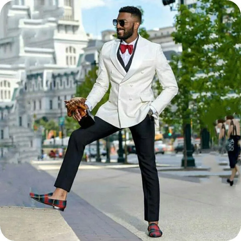 

Мужские свадебные костюмы, остроконечные мужские наряды, двубортный приталенный Мужской Блейзер Terno Masculino, 3 предмета (пиджак + черный жилет +...