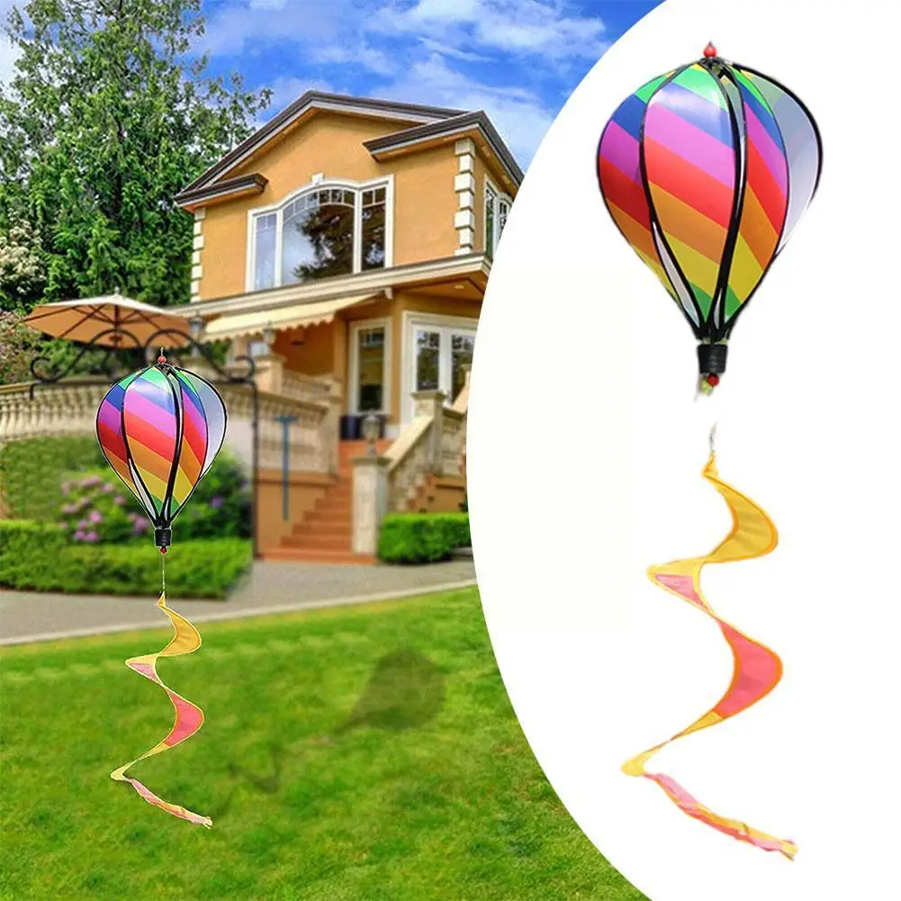 

Rainbow Stripe Windsock Hot Air Balloon Wind Spinner Decor Sequins Windmill Outdoor Rotating Yard Garden Wind Chimes R7R2