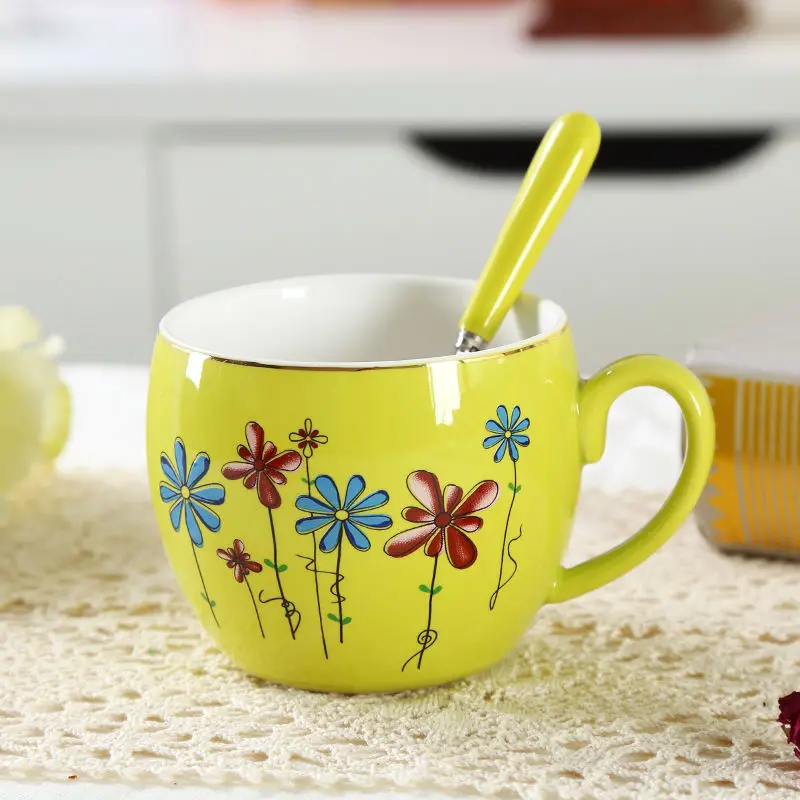 Красочная керамическая чашка с большим горлышком кофейная для пары подарок на