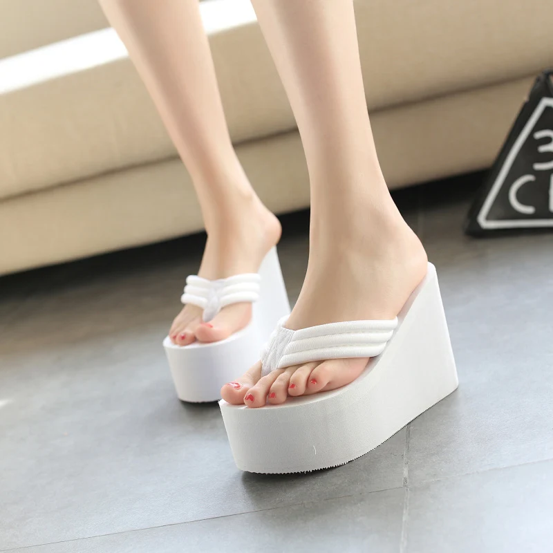 Вьетнамки на высокой платформе туфли без пяток высоких каблуках 11 см шлепанцы