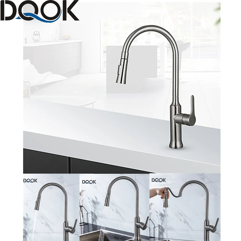 Смеситель для кухни из матового никеля выдвижной кран на раковину с одним