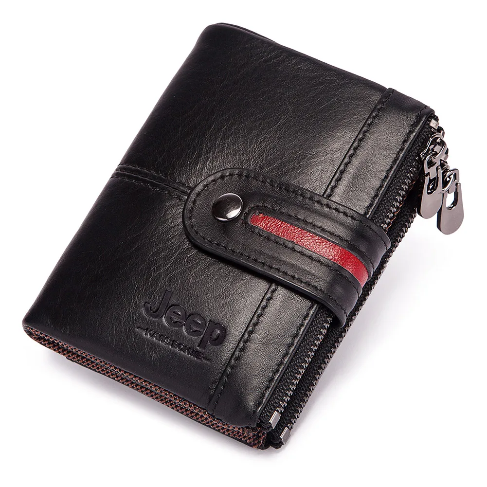 2022 New 100% Genuine Leather Men Wallet Coin Purse Small Mini Card Holder Chain PORTFOLIO Portomonee Male Walet Pocket