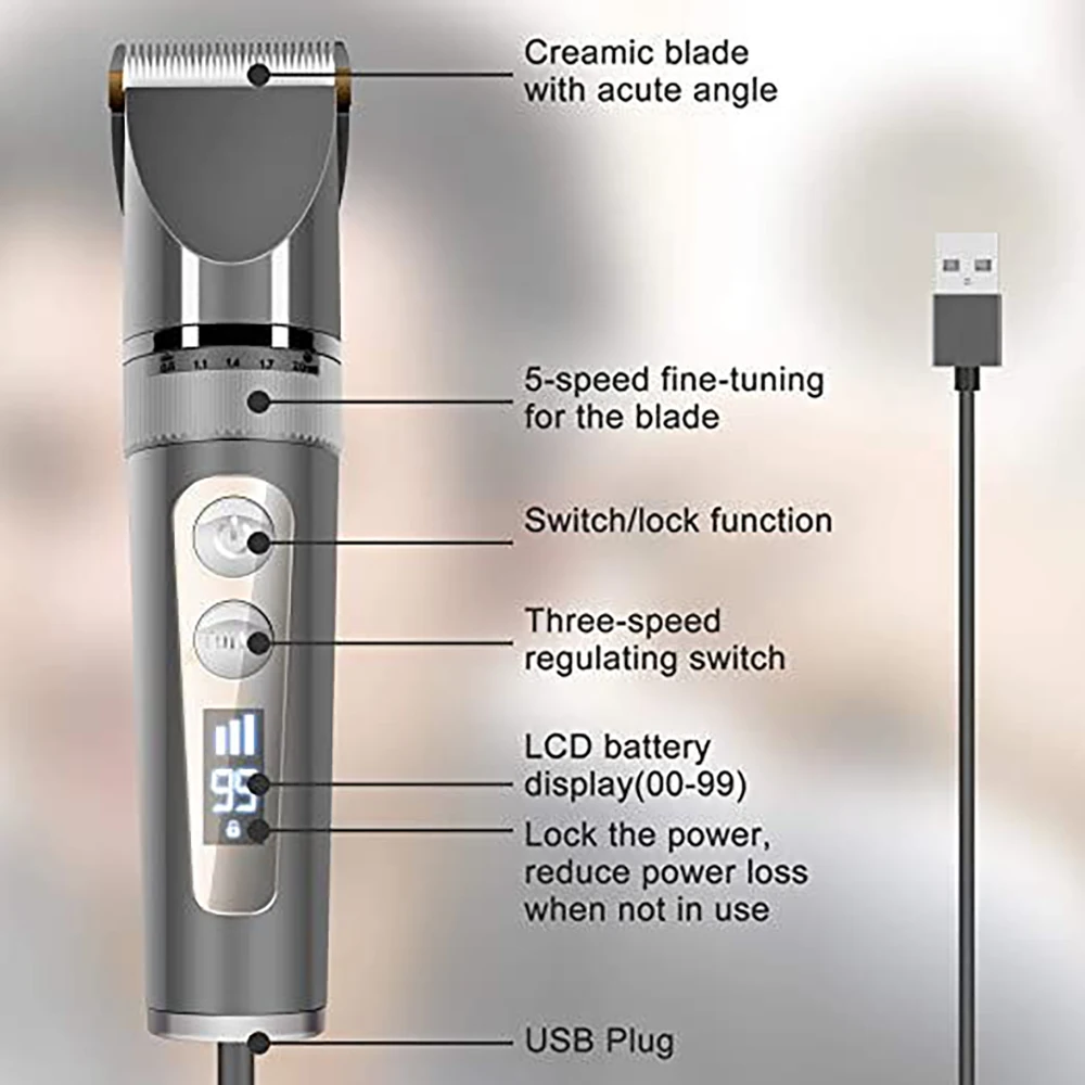Professional Hair Clipper Washable Steel Blade Barber Shaver Men's Grooming Kit Electric Trimmer With LED Rechargeable | Бытовая