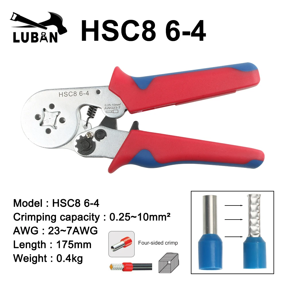 6-4A-S HSC8 6-4A 6-6 мини-тип обжимные плоскогубцы 0,25-10 мм2 терминалы обжимные инструменты многофункциональный инструмент руки плоскогубцы hsc8 16-4 6-16 мм2 - Цвет: 6-4A-S