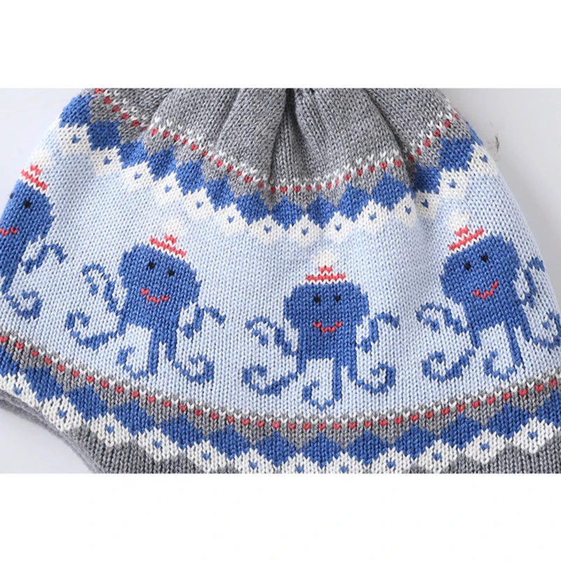 Зимняя шапка для мальчиков вязаная ушанка осенняя Теплая Лыжная с помпоном