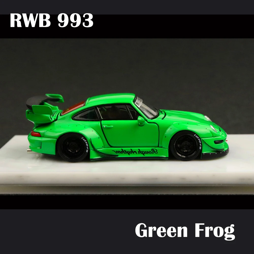 

PGM 1/64 Model Car Porsche RWB 993 Green Frog Open Door Alloy Discast Collection Metal Display Toy