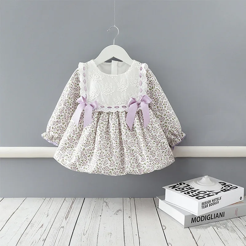 

Baby Girls Dresses Cotton Flowers Print Long Sleeve Kids Princess Costume Toddler Girls Dresses 0-4Y