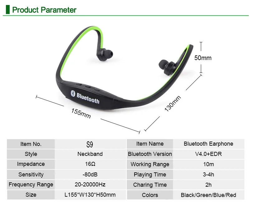 S9 Bluetooth наушники беспроводные Спортивные Bluetooth наушники Поддержка TF/SD карты микрофон для iPhone huawei XiaoMi телефон
