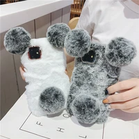 fashion winter warm cute diamond 3d fluffy fur panda soft case cover for samsung galaxy note 20 10 9 8 s20 ultra s10e98 plus
