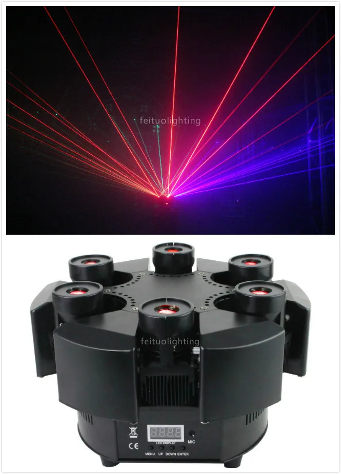 X axis 360 градусов неограниченный вращающийся 6 головок rgb трехцветный лазерный свет