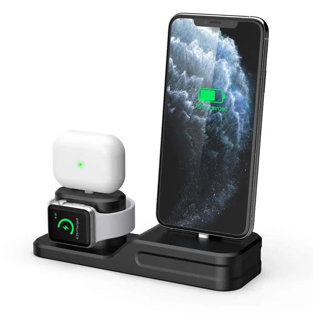 Зарядная док-станция 3 в 1 для Iphone 11/11 Pro XS силиконовая зарядная подставка Apple watch