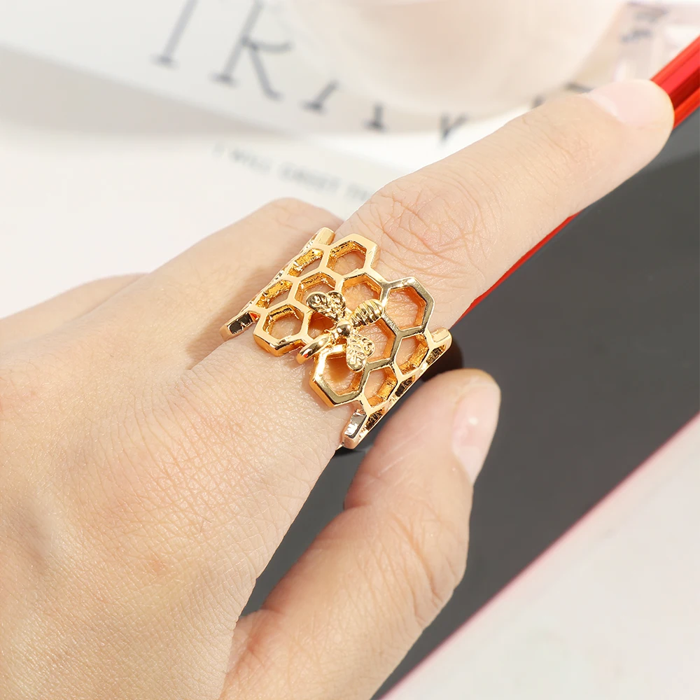 1 шт. милые Для женщин кольцо с пчелиными сотами крошечные пчелы Регулируемый