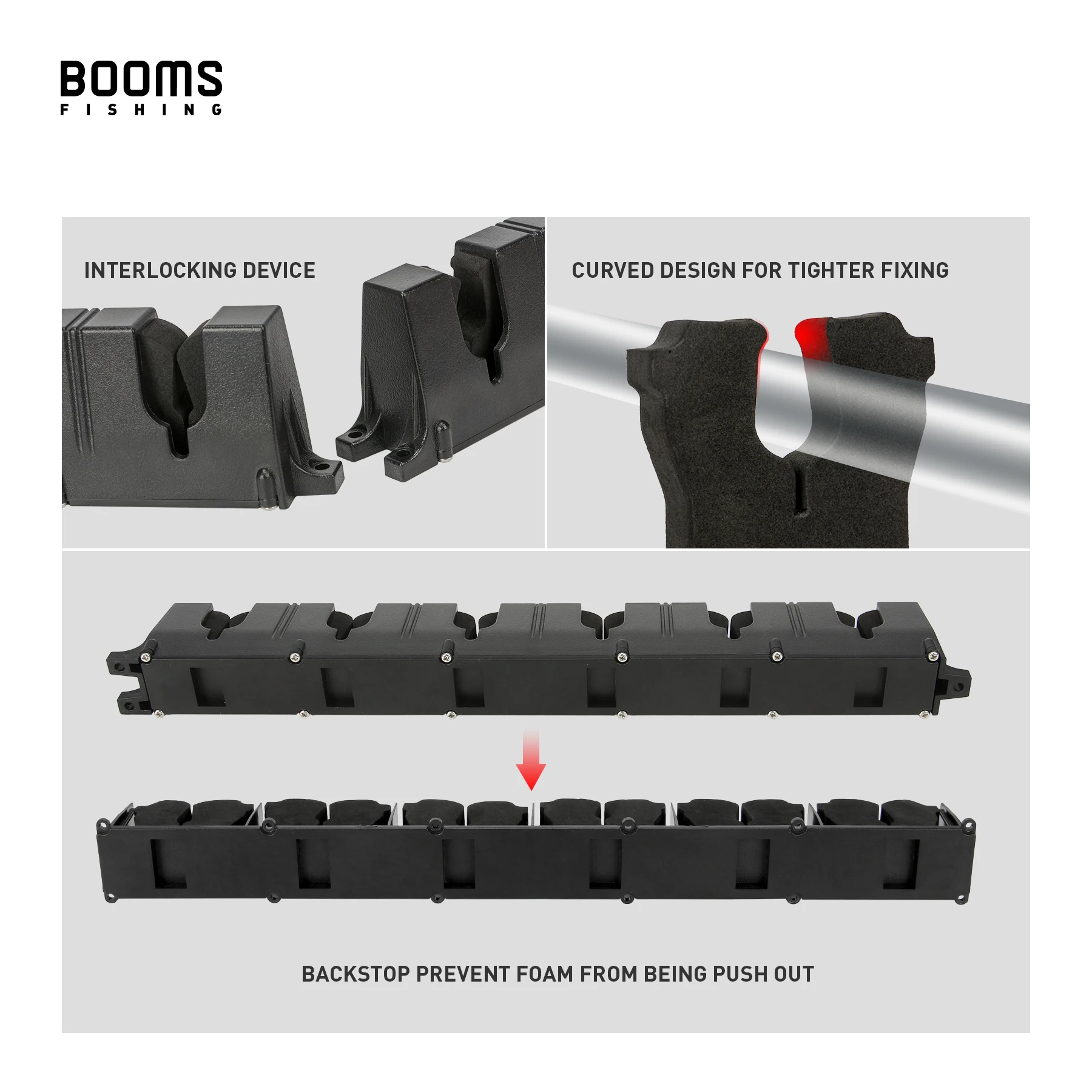 Booms Fishing WV1 Horizontal 6-Rod Rack Fishing Pole Holder Rod Holders Wall Mount Modular for Garage Fishing Rods Storage Tool