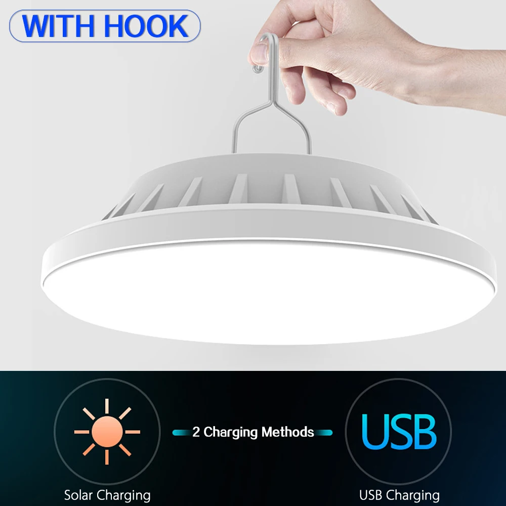 

100W Ultra-thin solar USB rechargeable LED camping light super bright portable bulb can remote control light Emergency Lanterns