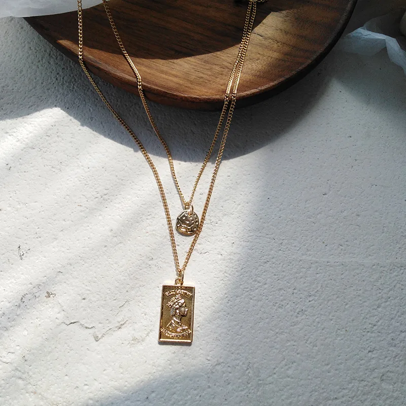 Винтажное ожерелье с резными монетами для женщин модный медальон золотого цвета