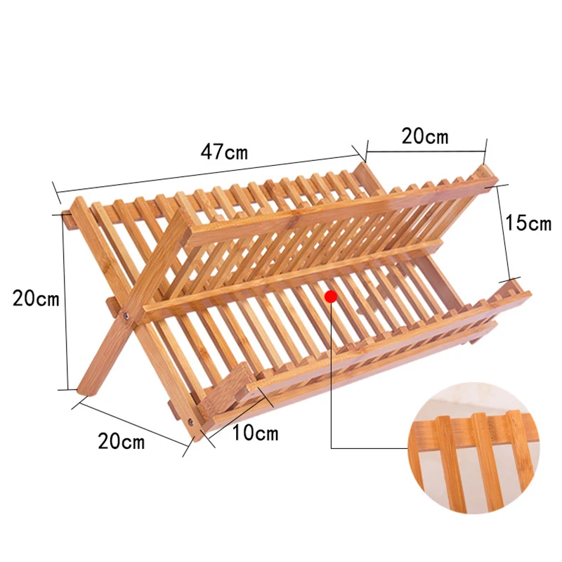 

Bamboo Foldable Dishes Drainer Wooden Plates Mugs Rack Stand Holder 2-Tier Folding Kitchen Supplies PAK55