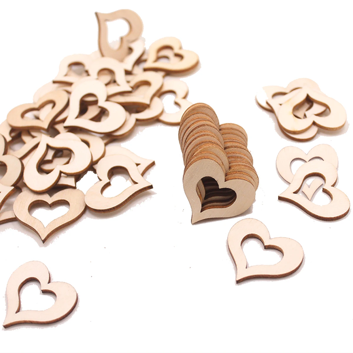 

50pcs Wood Heart Cutouts Wood Heart Slices Embellishments Ornaments for Wedding Birthday Party DIY Wedding Decorative Supplies