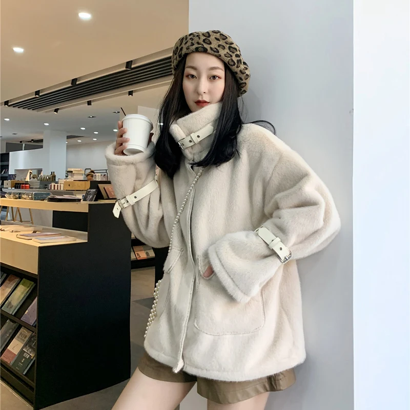 

Winter Faux Fur Coat Coat Women Stand-up Collar Zipper Coat Imitation Mink Fur Thick Warm Plush Coat Women Jacket