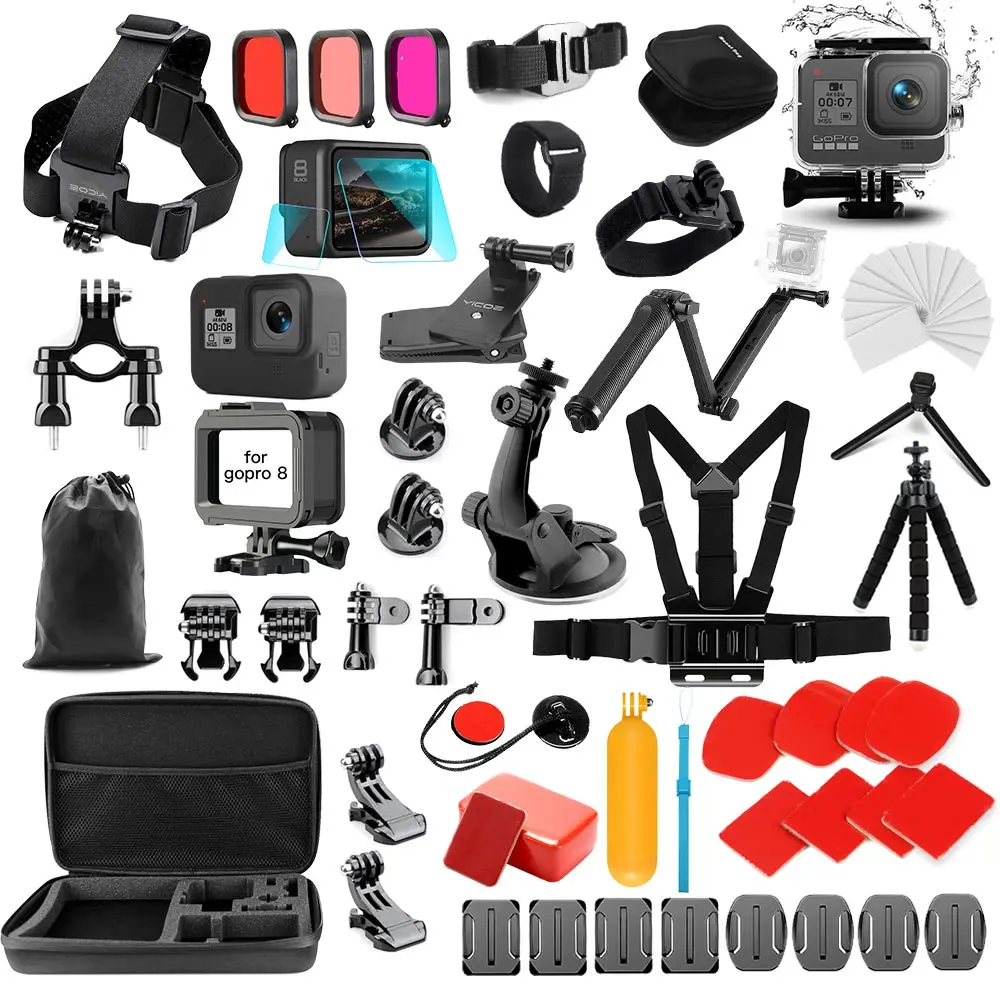 Gopro Аксессуары Набор для go pro hero 8 черный защитный чехол с закаленным стеклом