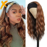 x tress synthetic headband wigs long natural wave ombre brown colored glueless hair wig for black women heat resistant fiber