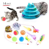 14 piece set cat toy combination set cat toys three layer turntable funny cat stick feather mouse bell ball cat supplies