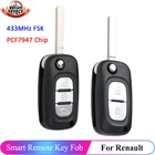 KEYECU 433 МГц с чипом PCF7947, кнопка 2  3 для Renault Clio Scenic Kangoo Megane, дистанционный смарт-ключ для автомобильной двери