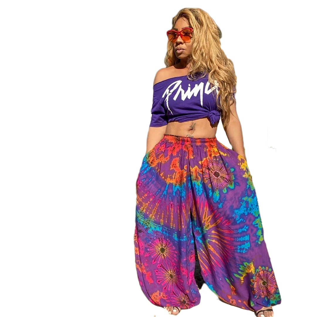 Женские леггинсы летние с этническим принтом карманами свободные стрейчевые