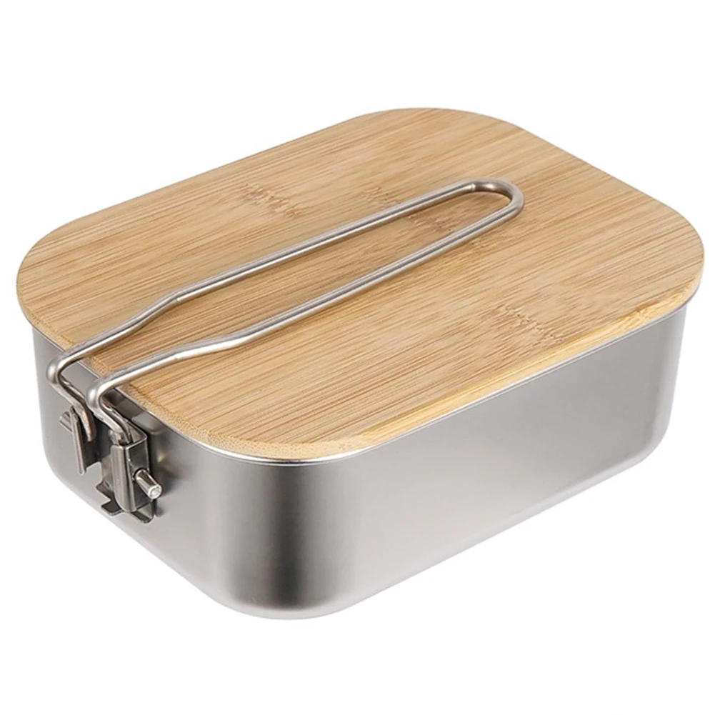 

Lunch Box Outdoor Bamboo Wood Cutting Board Cover Bento Box Camping Soup Pot Portable Picnic Lunch Box
