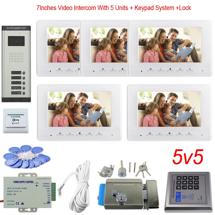 SFAC-V7OH-5V5-lock Клавиатура контроля доступа 2-8 квартиры видео Дверная панель ввода цвета " внутренний монитор видеодомофон с электронным замком двери комплект - Цвет: SFAC-V7OH-5V5-lock