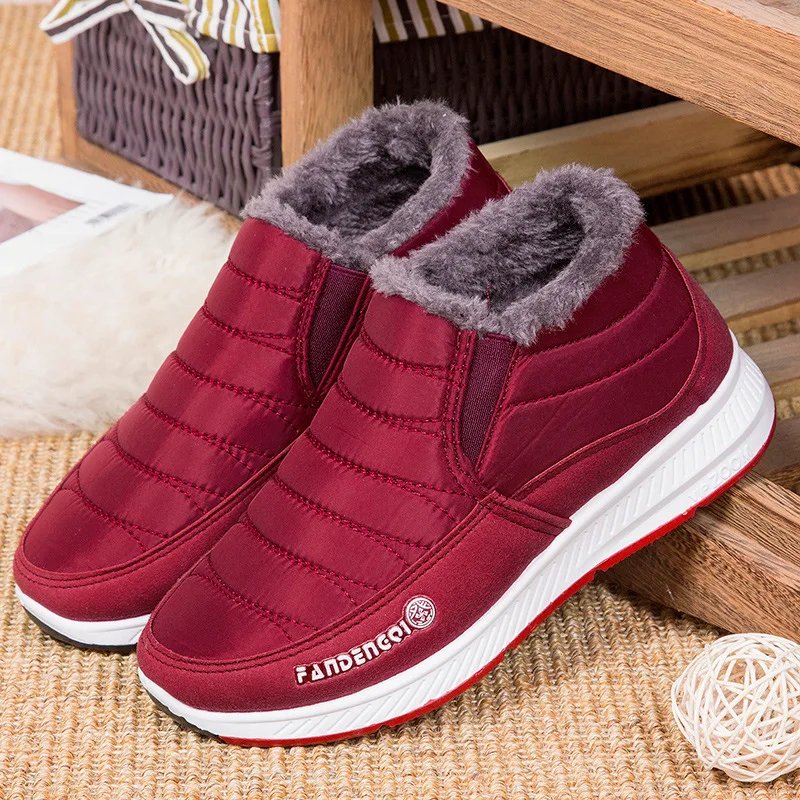 

New Warm Old Snow Boots Women Flat Non-slip Women Cotton Shoes Old Mother Shoes Casual Cotton Shoes Slip-On Solid Sewing Winter