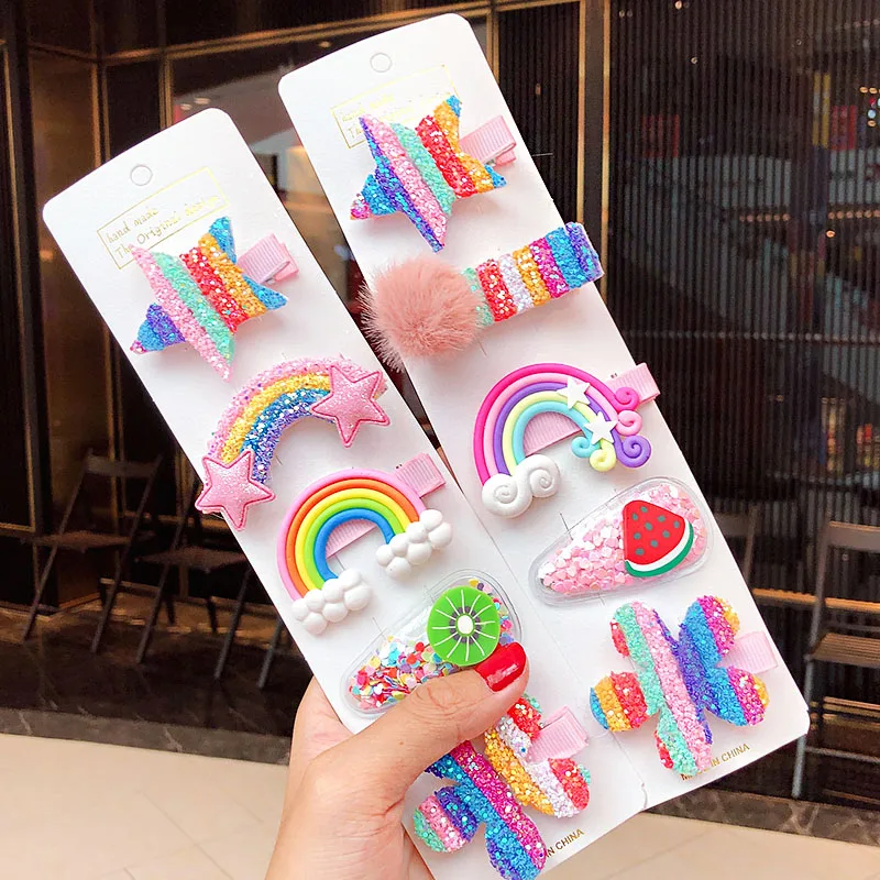 Girls' Rainbow Star and Flower Hair Clips Set, 3/5pcs Sweet Hair Ornaments, Fashion Hair Accessories Barrette and Headband image 5