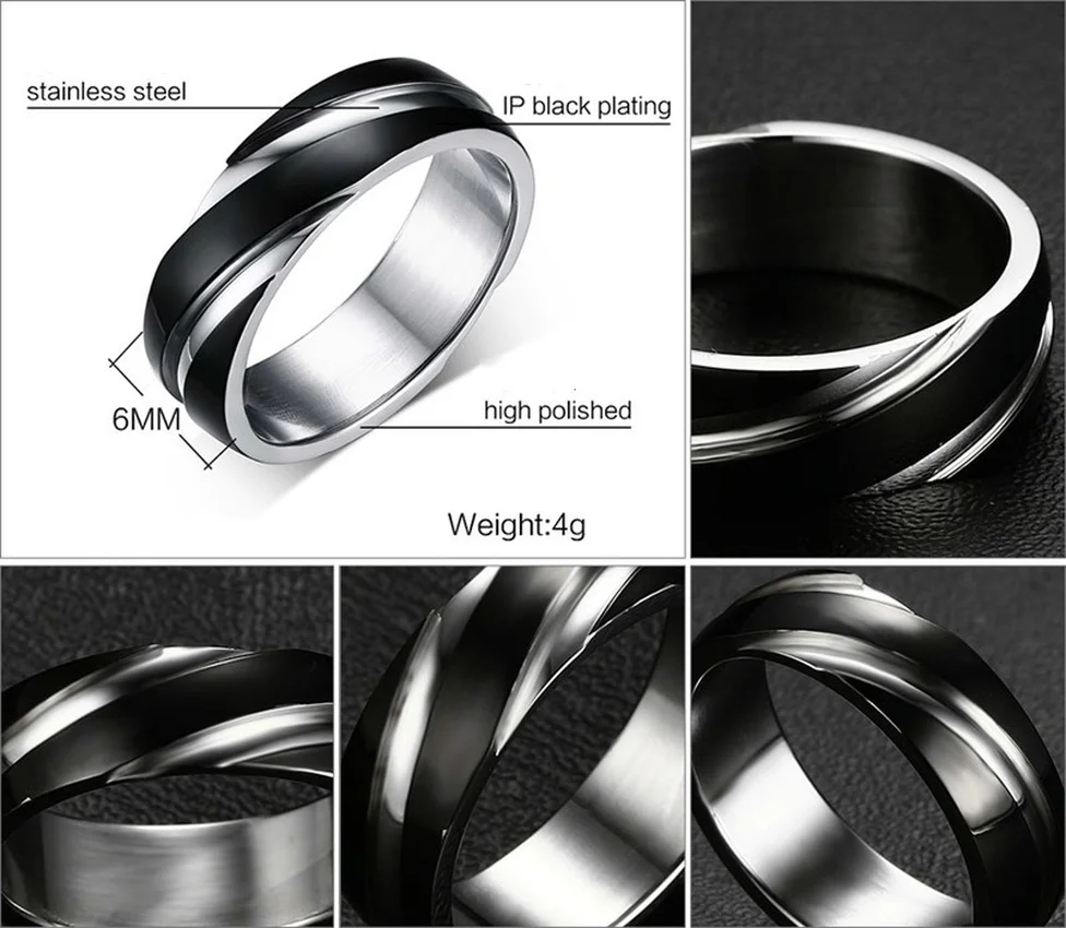 

New Fashion Black Titanium Steel Simple Style Twill Men's Ring Jewelry