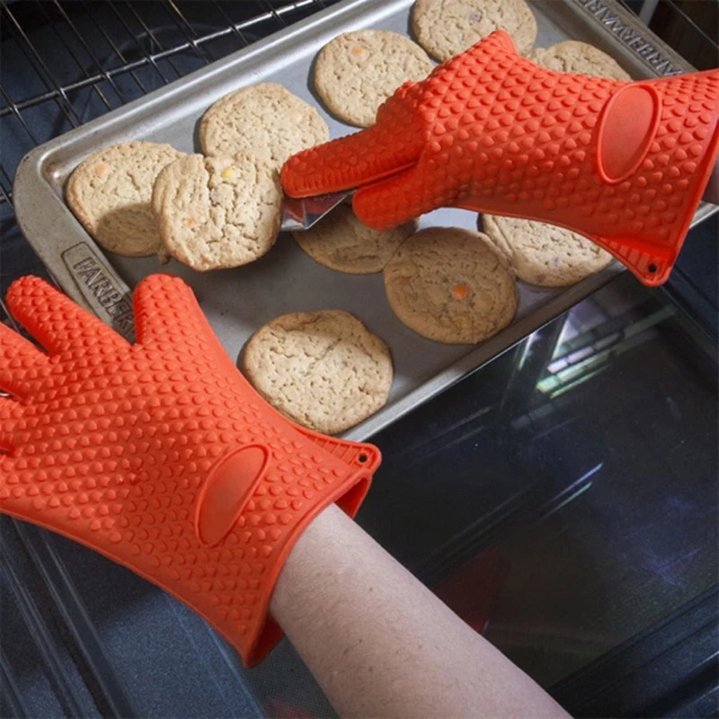 A Silicone Oven Mitt Heat Resistant Gloves Full Finger Hand Single Mitts Kitchen Accessories |