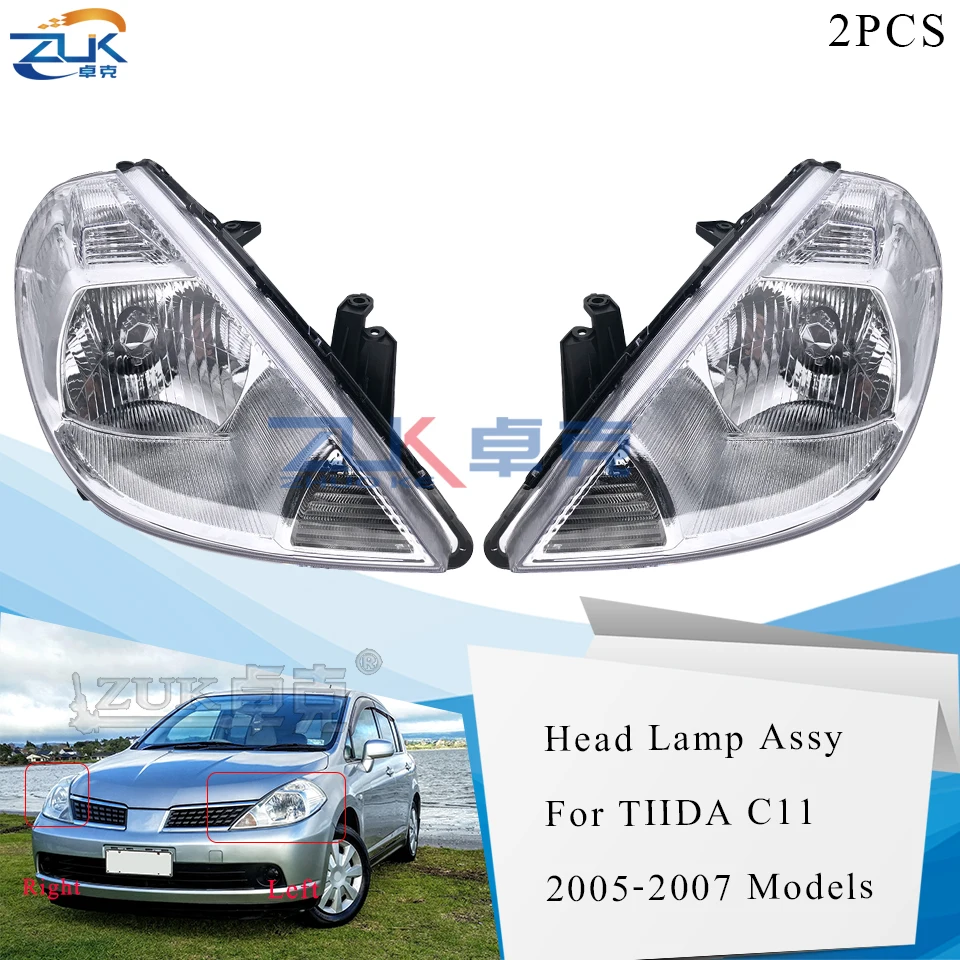 ZUK 2PCS Front Bumper Headlight Headlamp For NISSAN TIIDA LATIO VERSA C11 2005 2006 2007 Replacement Head Light Head Lamp Assy