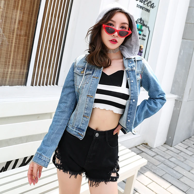 Однотонная классическая синяя куртка с отложным воротником и капюшоном для