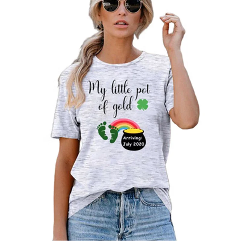 

2021 spring summer hot sale casual pattern round neck short sleeve loose pullover bottoming shirt women's top T-shirt