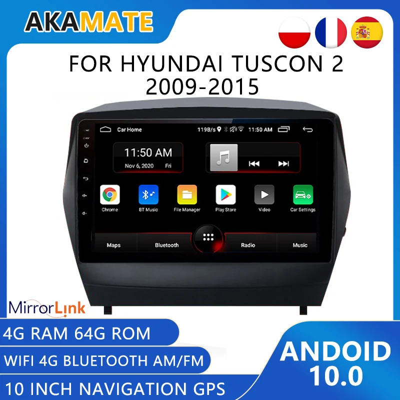 

2 Din Android 10 Car Radio 4G WIFI Support Bluetooth Navigation GPS IPS 10 Inch Car Stereo For HYUNDAI TUSCON 2 2009-2015